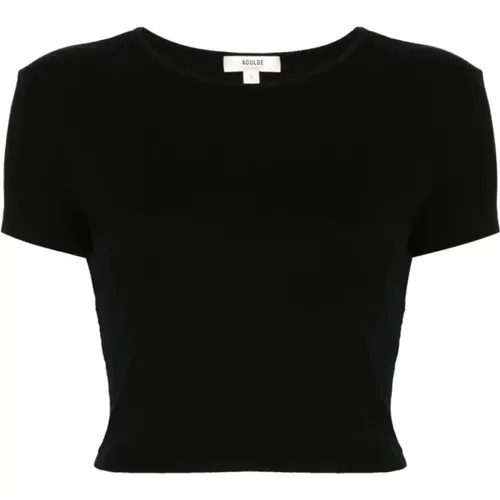 Schwarzes Cropped T-Shirt , Damen, Größe: L - Agolde - Modalova
