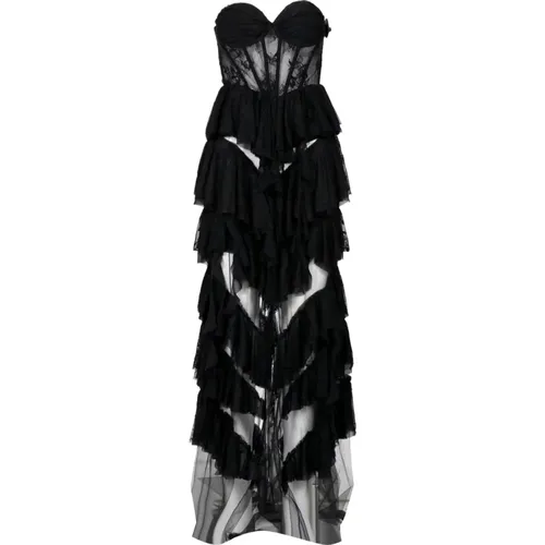 Schwarzes Kleid mit Herzausschnitt und Rüschen , Damen, Größe: S - Aniye By - Modalova