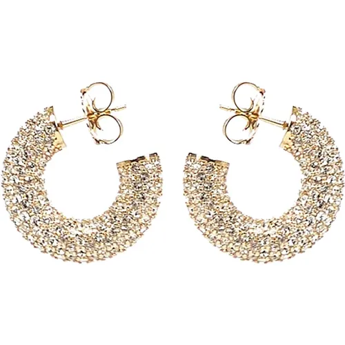 Golden Brass Hoop Earrings with Crystals , female, Sizes: ONE SIZE - Amina Muaddi - Modalova