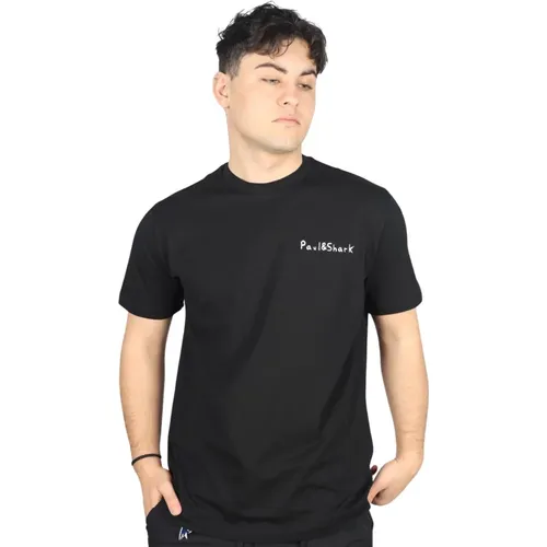 Schwarzes Baumwoll Regular Fit T-Shirt , Herren, Größe: S - PAUL & SHARK - Modalova