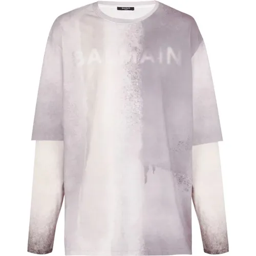 Sprayed t-shirt , male, Sizes: L, XL - Balmain - Modalova