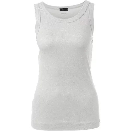 Silver Ribbed Top with Lurex Details , female, Sizes: L - Marc Cain - Modalova