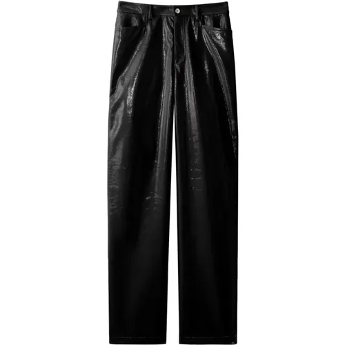Schwarze lackierte Canvas Straight Pants , Damen, Größe: M - Proenza Schouler - Modalova