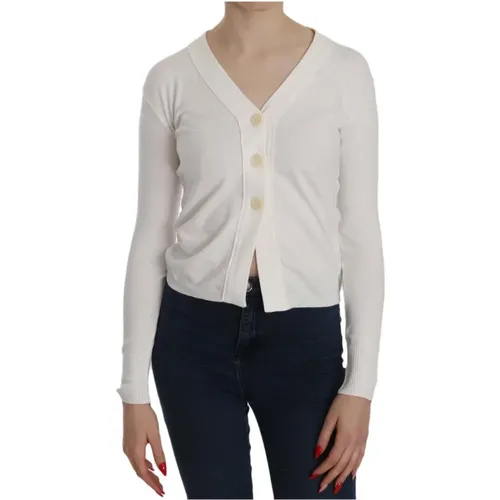 Weiße V-Ausschnitt Crop Cardigan Bluse , Damen, Größe: L - Byblos - Modalova