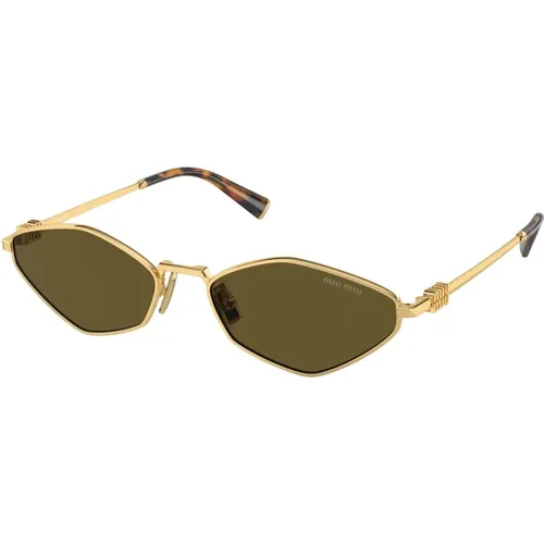 Unregelmäßige geometrische Sonnenbrille braun , Damen, Größe: 56 MM - Miu Miu - Modalova