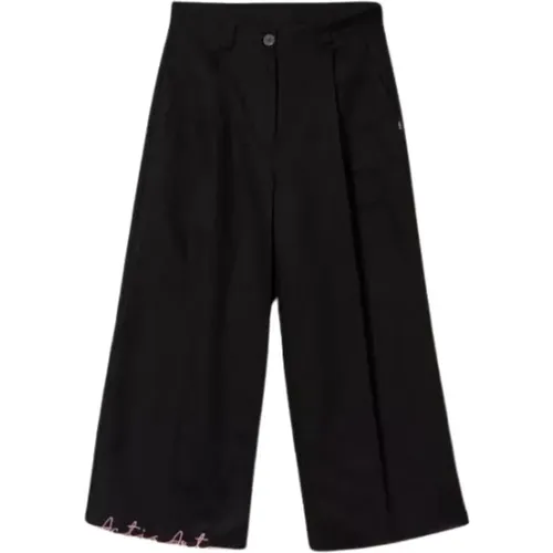 Embroidered linen cropped pants , female, Sizes: XS, 2XS, S - Twinset - Modalova
