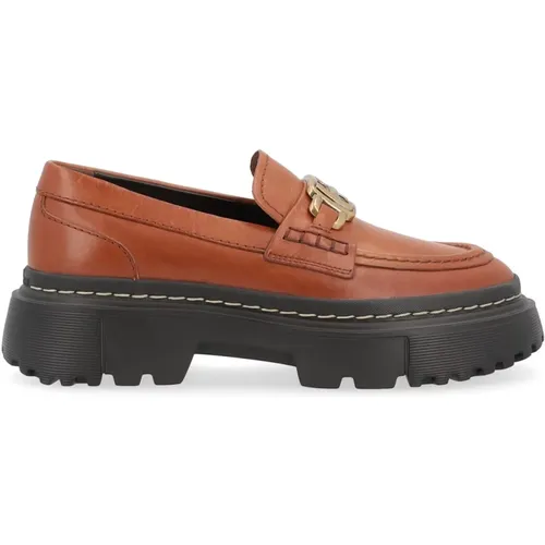 Leather Moccasin with Metal Accessory , female, Sizes: 3 UK, 7 UK, 4 1/2 UK, 2 1/2 UK, 6 1/2 UK, 8 UK, 4 UK, 5 1/2 UK, 6 UK - Hogan - Modalova