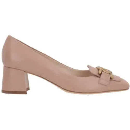 Beige Leder Pumps mit Antikem Goldketten-Detail,Rosa Lederabsatz Décolleté Kette - TOD'S - Modalova