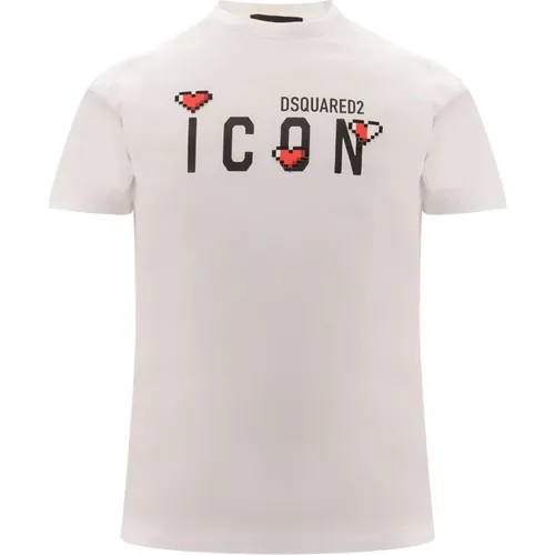 Iconic Heart Pixel Print Baumwoll T-Shirt , Herren, Größe: M - Dsquared2 - Modalova