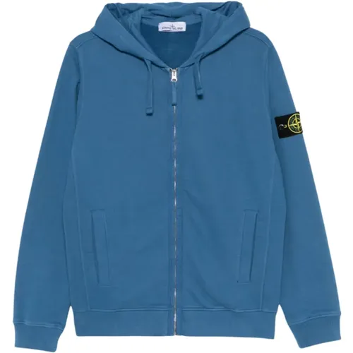 Gebürsteter Baumwollfleece mit durchgehendem Reißverschluss und Kapuze , Herren, Größe: M - Stone Island - Modalova