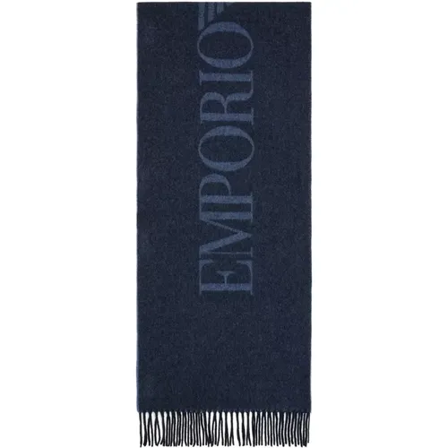 Bicolor Logo Schal mit Fransen , Herren, Größe: ONE Size - Emporio Armani - Modalova