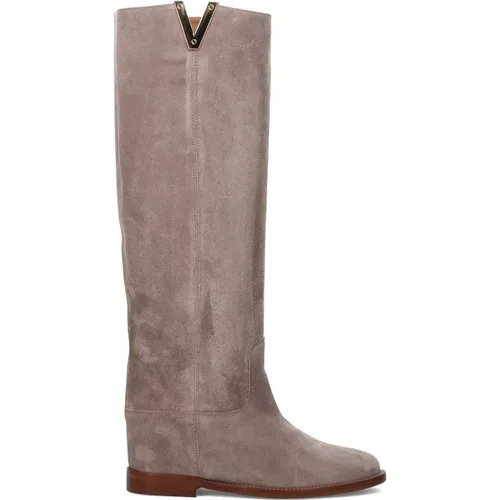 Dove Grey Suede Wedge Boots , female, Sizes: 5 UK, 3 UK, 5 1/2 UK, 7 UK, 4 UK - Via Roma 15 - Modalova
