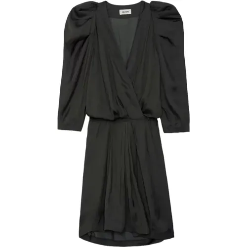 Green Satin Dress with Wrap Neckline , female, Sizes: L, M - Zadig & Voltaire - Modalova