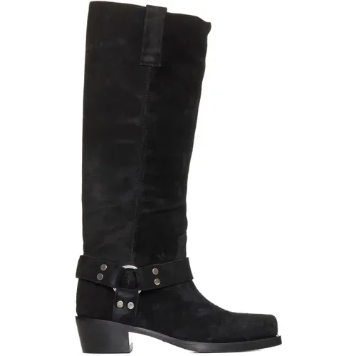 Suede Knee-Length Boots with Strap Detailing , female, Sizes: 7 UK, 3 UK, 5 UK, 6 1/2 UK, 5 1/2 UK, 4 1/2 UK, 4 UK, 6 UK - Paris Texas - Modalova
