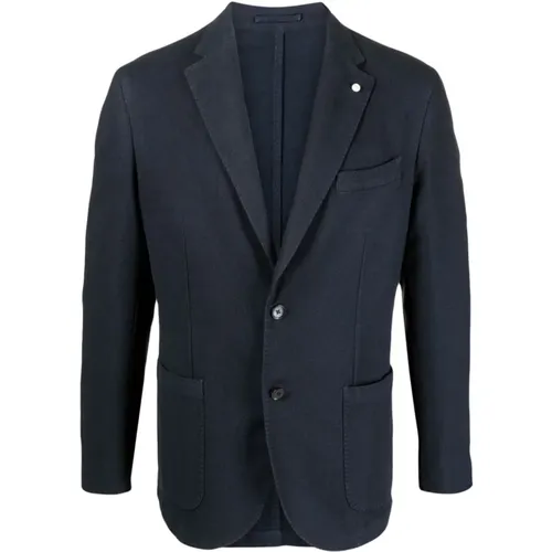 Blaue Baumwollmischungsjacke mit Reverskragen , Herren, Größe: 2XL - Luigi Bianchi Mantova - Modalova