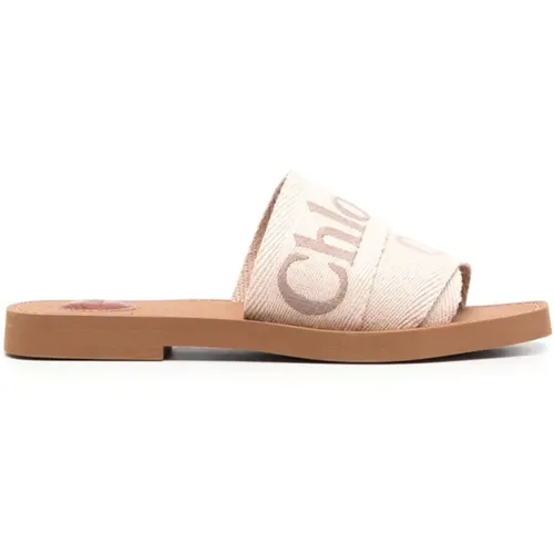 Logo-bestickte Slip-On Sandalen , Damen, Größe: 39 EU - Chloé - Modalova