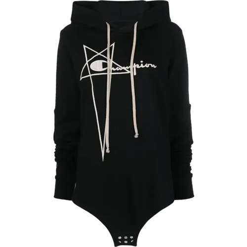 Schwarzer Logo-bestickter Bio-Baumwollhoodie , Damen, Größe: M - Rick Owens - Modalova