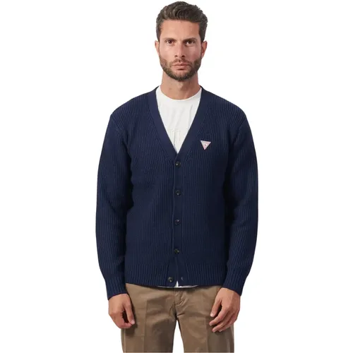 Blauer Cardigan mit Patch-Logo Pullover - Guess - Modalova