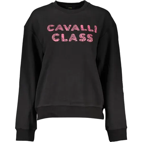 Cotton Sweater with Brushed Finish and Logo Print , female, Sizes: L, S - Cavalli Class - Modalova