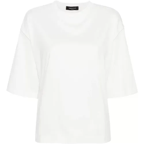 Weiße Baumwoll-T-Shirts und Polos mit Kettenverzierung,Weißes Oversize T-Shirt,Kurzarm Jersey Top Diamant Stickerei - Fabiana Filippi - Modalova
