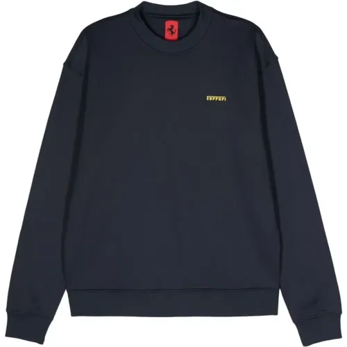 Blauer Jersey-Pullover mit Logodetail , Herren, Größe: L - Ferrari - Modalova