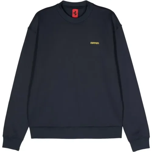 Blauer Jersey-Pullover mit Logodetail , Herren, Größe: S - Ferrari - Modalova