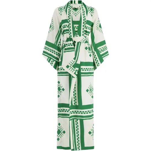 Green White Kimono Wrap Dress , female, Sizes: S - Johanna Ortiz - Modalova