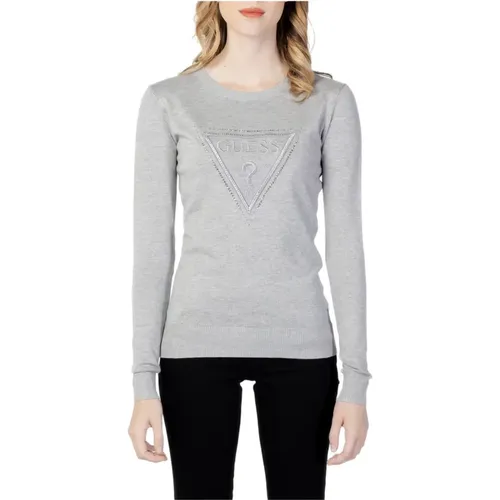 Grey Print Knitwear with Long Sleeves , female, Sizes: M - Guess - Modalova