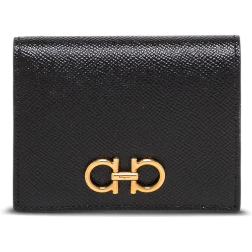 Schwarze Brieftasche mit Front-Logo-Schnalle - Salvatore Ferragamo - Modalova