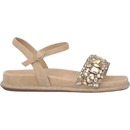 Beaded Flat Sandal with Strass , female, Sizes: 5 UK - Alma en Pena - Modalova