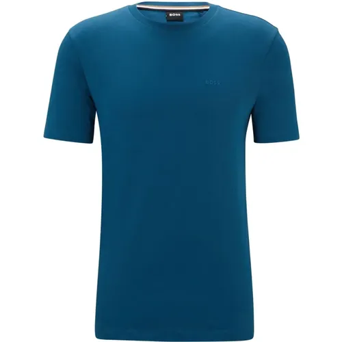 Blauer Rundhals T-Shirt , Herren, Größe: XL - Boss - Modalova