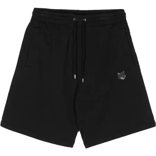 Schwarze Shorts mit Fuchsemblem,Mutige Fox Head Patch Oversize Shorts - Maison Kitsuné - Modalova