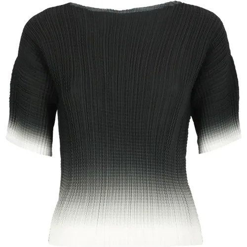 Schwarzes Plissiertes T-Shirt mit Verlaufssaum , Damen, Größe: L - Herno - Modalova