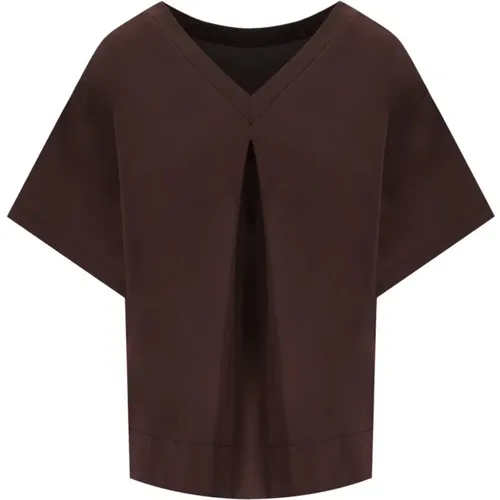 Braunes V-Ausschnitt-Shirt aus weichem Viskose-Crêpe , Damen, Größe: M - Max Mara - Modalova