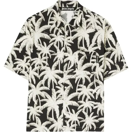 Floral Print Logo Shirt Black , male, Sizes: L - Palm Angels - Modalova