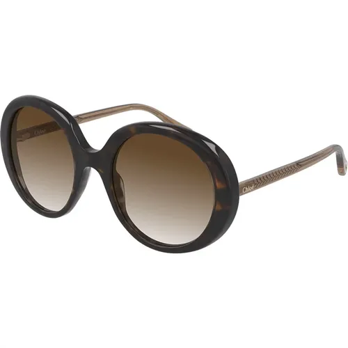 Braune Havana Sonnenbrille , Damen, Größe: 56 MM - Chloé - Modalova
