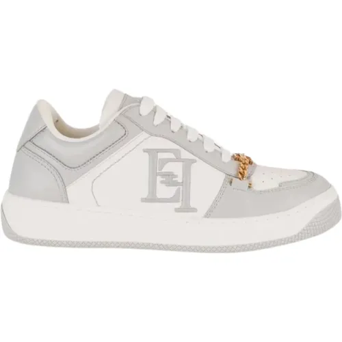 Grey Flat Shoes with Logo and Chain , female, Sizes: 3 UK, 7 UK, 4 UK, 6 UK - Elisabetta Franchi - Modalova