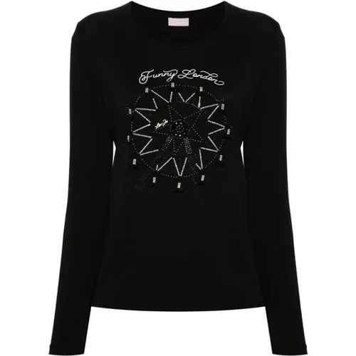 Schwarzes Logo Print Crew Neck T-shirt , Damen, Größe: M - Liu Jo - Modalova