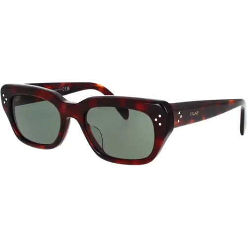 Geometric Sunglasses with Havana Frame and Green Lenses , female, Sizes: 54 MM - Celine - Modalova
