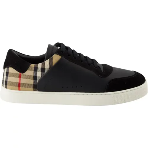 Leder- und Samt-Check-Sneaker , Herren, Größe: 42 1/2 EU - Burberry - Modalova