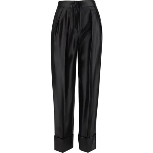 High Waist Satin Pants with Hook and Zipper Closure , female, Sizes: XS, S, 2XS - Giorgio Armani - Modalova