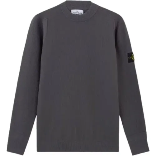 Grauer Woll-Crewneck-Pullover mit gerippten Details , Herren, Größe: XL - Stone Island - Modalova