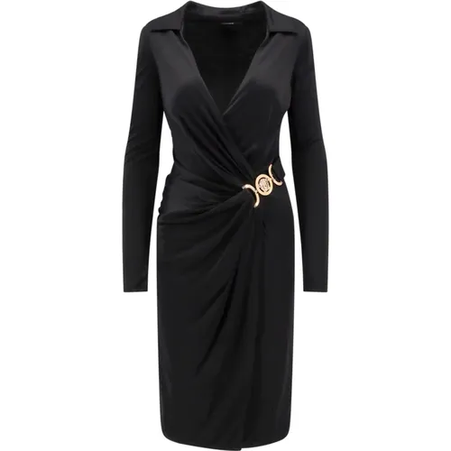 Schwarzes V-Ausschnitt-Kleid Made in Italy - Versace - Modalova