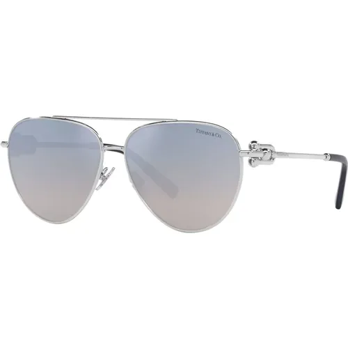 Silber/Blau Sonnenbrille , Damen, Größe: 59 MM - Tiffany - Modalova