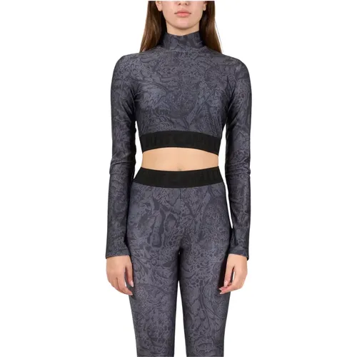 Bedrucktes Lycra Crop Top mit langen Ärmeln , Damen, Größe: XS - Just Cavalli - Modalova