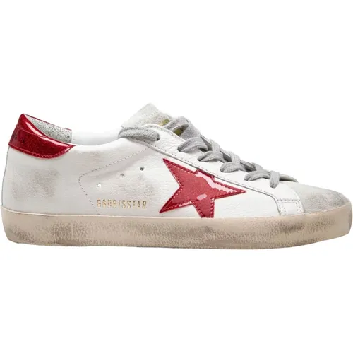 Weiße/Rote Leder Sneakers Runde Spitze - Golden Goose - Modalova