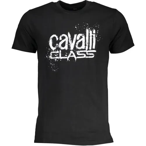 Schwarzes Baumwoll-T-Shirt mit Druck-Logo , Herren, Größe: XL - Cavalli Class - Modalova