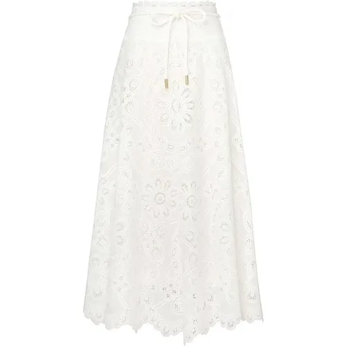 Flared Ivory Cotton Midi Skirt , female, Sizes: S, M - Zimmermann - Modalova