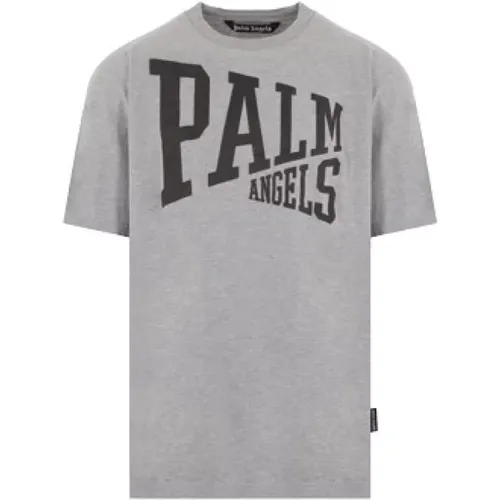 Graues Distressed Logo College T-Shirt , Herren, Größe: L - Palm Angels - Modalova