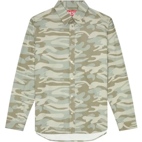 Camouflage Print Shirt Brown , male, Sizes: L, M, XL - Diesel - Modalova